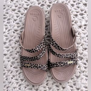 Crocs Patricia Leopard Slide Wedge Sandals | Casual Open Toe Women's Size 11